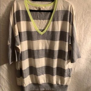 Gray and Cream Stripped V-Neck Sweater